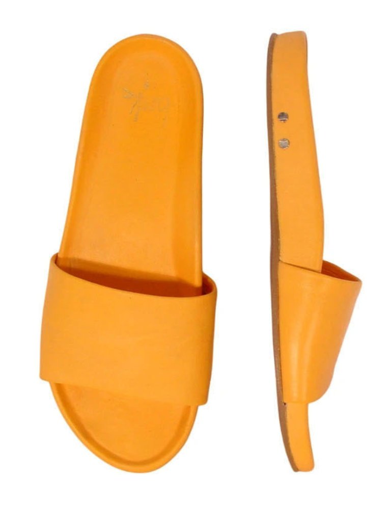 Beek Gallito $280 Papaya Orange Leather Slide Sandals 9 - Made In Mexico